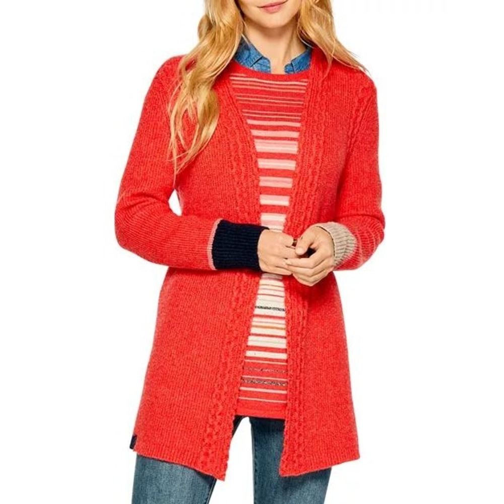 NIC+ZOE Cozy Cables Knit Cardigan Sweater Small Fruit Punch Red Colorblock Cuff